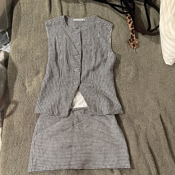 Abercrombie Black and White Gingham Sleeveless Top and Skirt Set XS new w/o tags - Picture 1 of 5